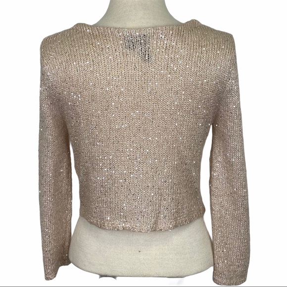 H&M Blush Cropped Open Front Sweater with Sequins - Picture 7 of 8